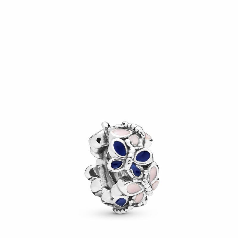 Pandora Butterfly Arrangement Spacer Charm - Sterling Silver/Enamel/Blue - Canada | VO1456MC